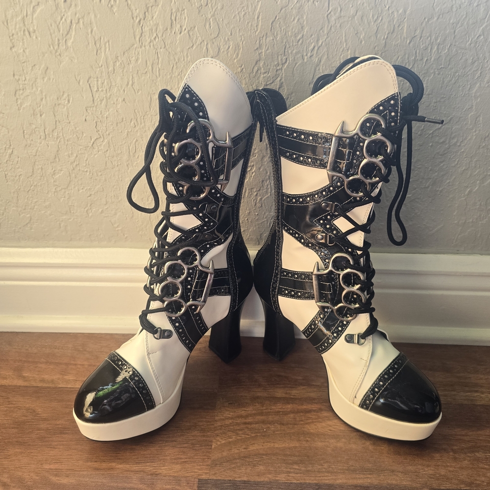 Funtasma Black and White Lace-Up Boots